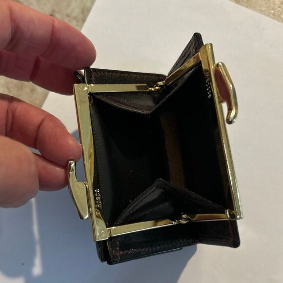 Vintage Bosca Hand Stained Hide Brown Leather Mini Wallet - Kiss Lock Coin - Picture 3 of 8